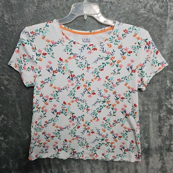 Croft & Barrow Women's Classic Tee Sz Lg Blue floral pink cotton - Picture 1 of 7
